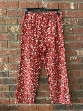 L.L. Bean Floral Rust Red Floral Flannel Wide-Leg Lounge Pajama Pants